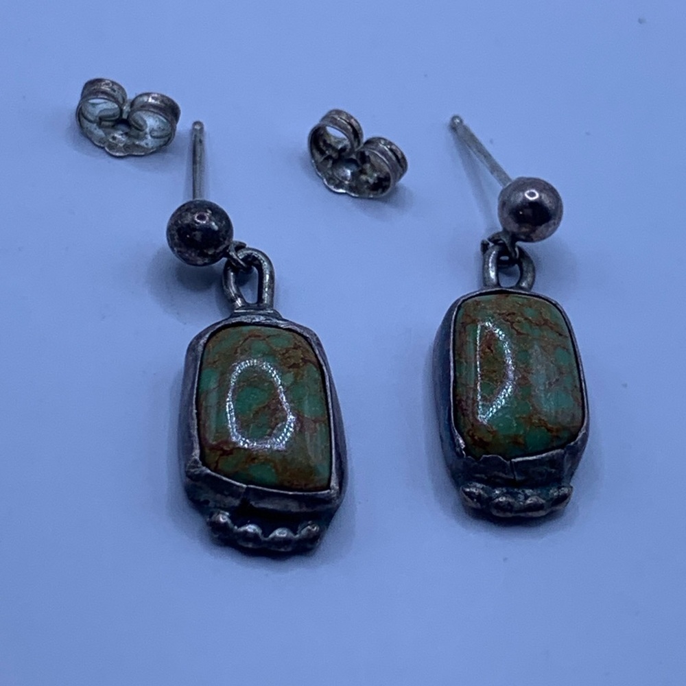 Vintage Sterling Silver Turquoise Dangle Earrings - Southwestern - Picture 5 of 5